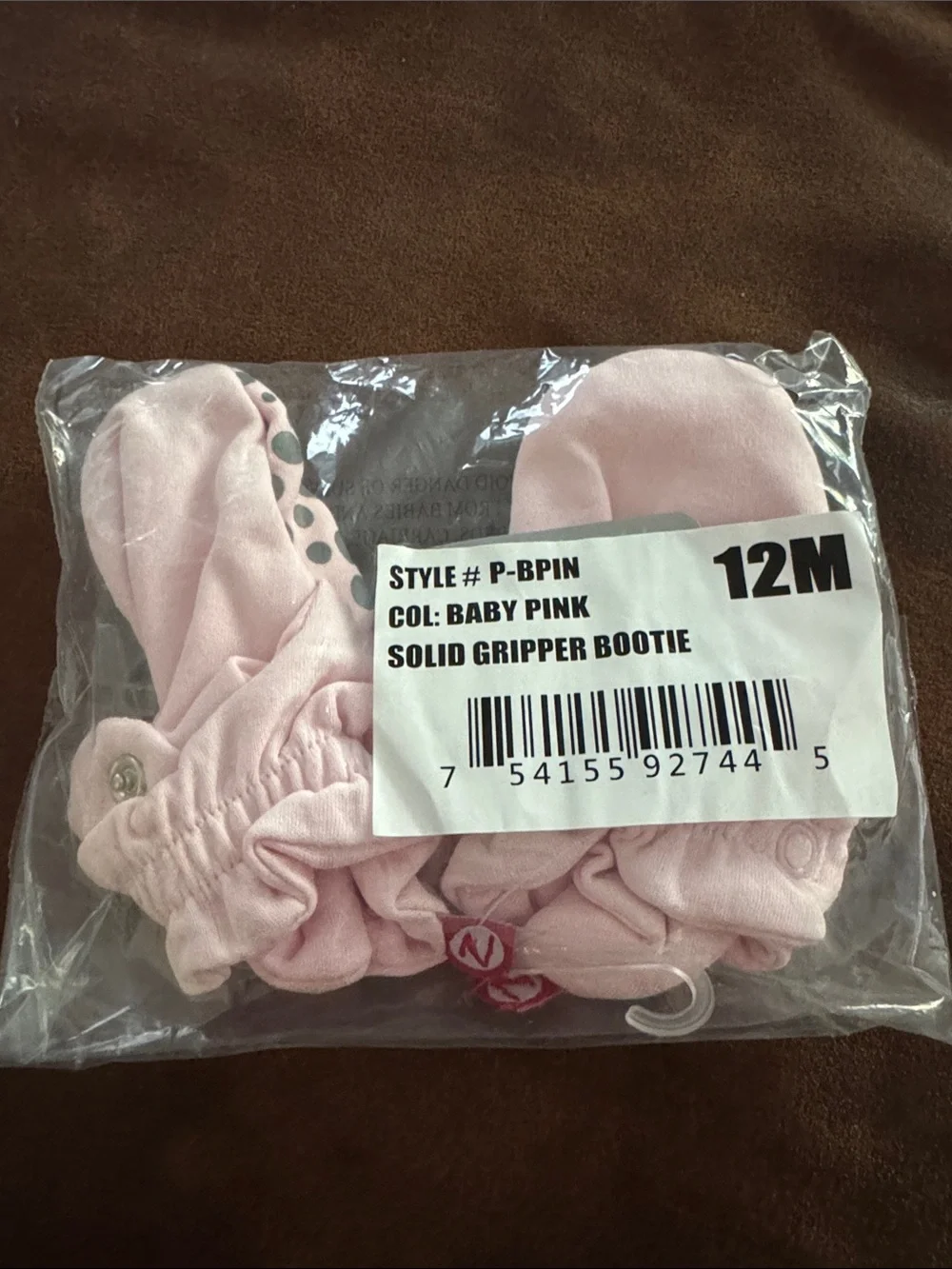 Baby Zutano Pink Solid Gripper Booties - 12M